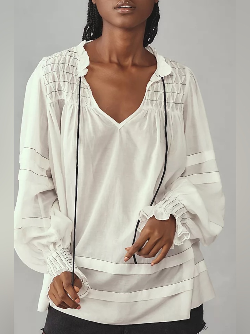 Anthropologie Long Sleeve Airy Babydoll Blouse Size Medium Petite